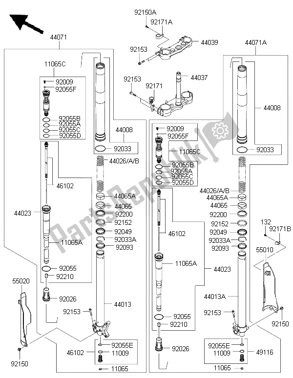 Todas las partes para Tenedor Frontal de Kawasaki KLX 450R 2015