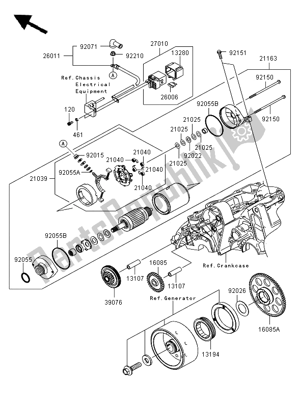 Alle onderdelen voor de Startmotor (er650ae046804) van de Kawasaki ER 6F 650 2006