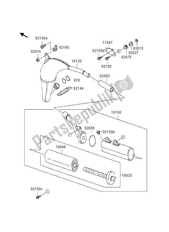 All parts for the Muffler of the Kawasaki KX 80 SW LW 1997