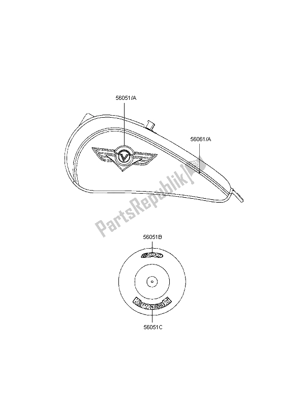 Tutte le parti per il Decalcomanie (blu-argento) del Kawasaki VN 800 Classic 1997