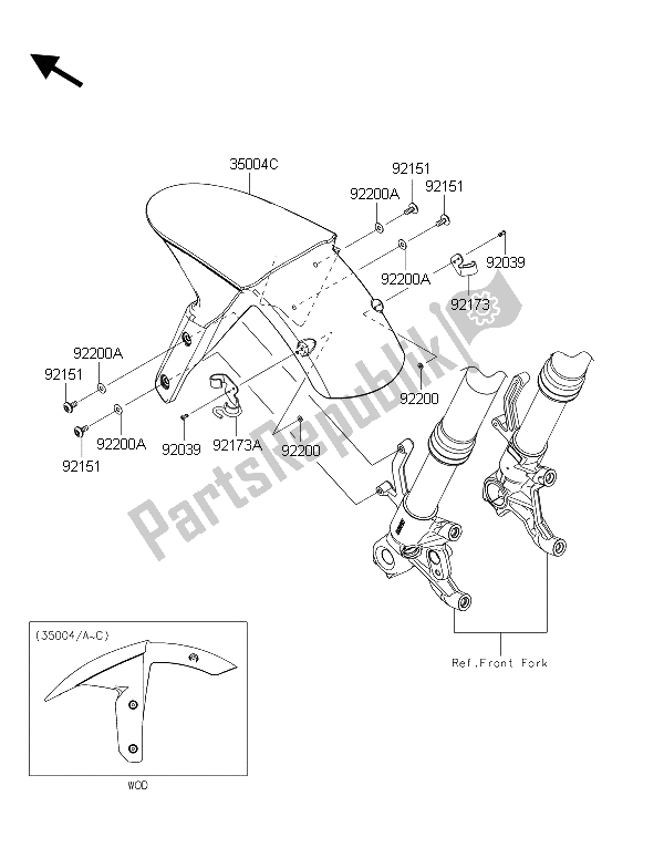 Tutte le parti per il Parafango Anteriore del Kawasaki Ninja ZX 6R ABS 600 2015