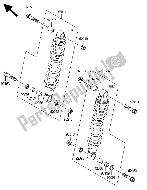 All parts for the Shock Absorber(s) of the Kawasaki Brute Force 650 4X4I 2014
