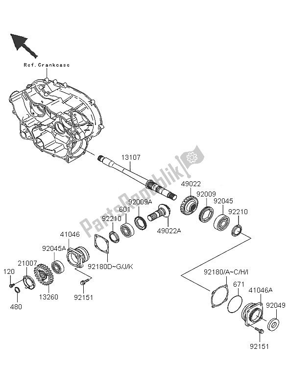 Toutes les pièces pour le Engrenage Conique Avant du Kawasaki KVF 360 4X4 2005