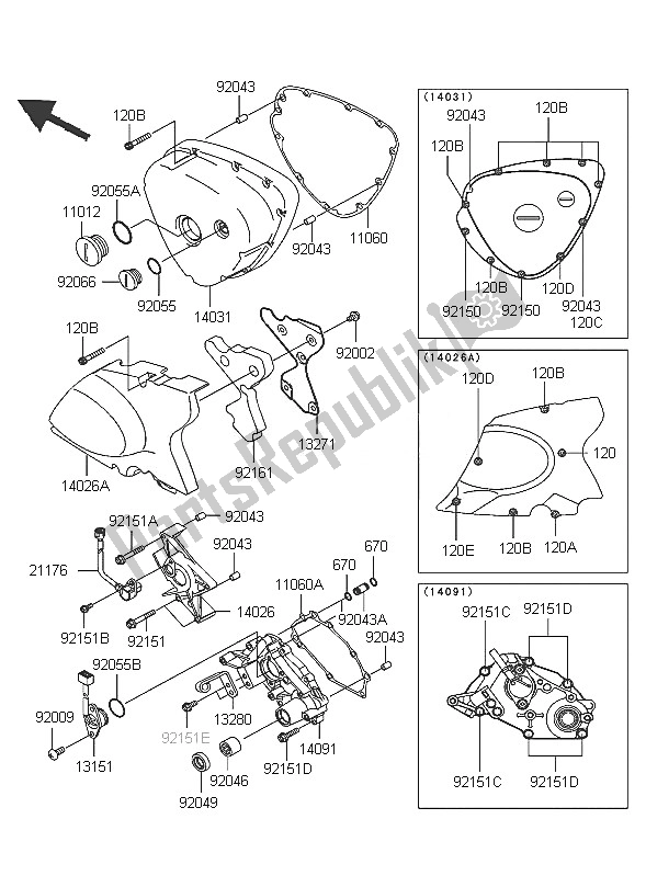 Alle onderdelen voor de Linker Motorkap van de Kawasaki W 650 2005