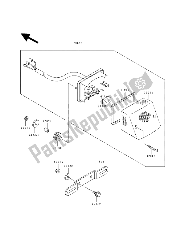 All parts for the Taillamp of the Kawasaki KDX 125 1993