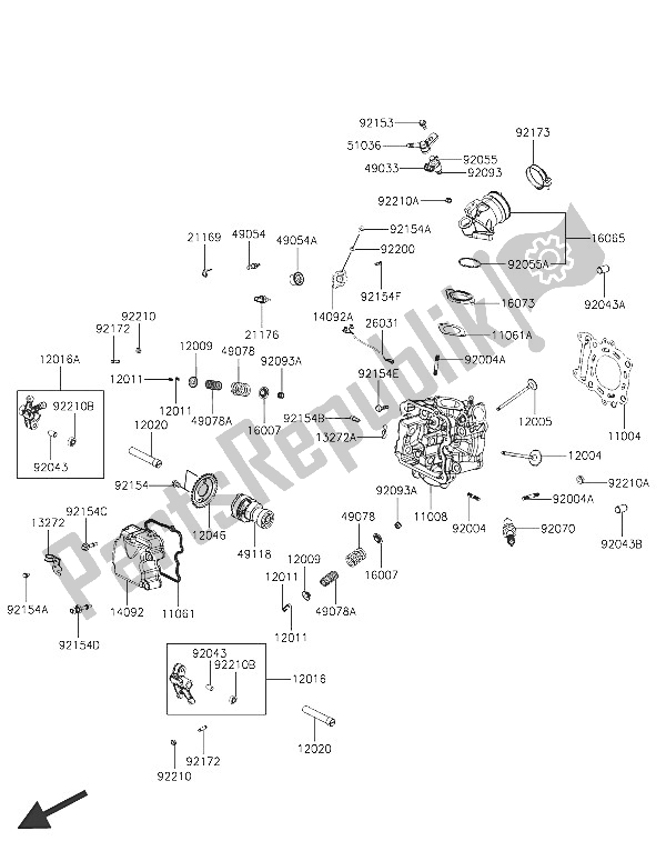 All parts for the Cylinder Head of the Kawasaki J 300 2016