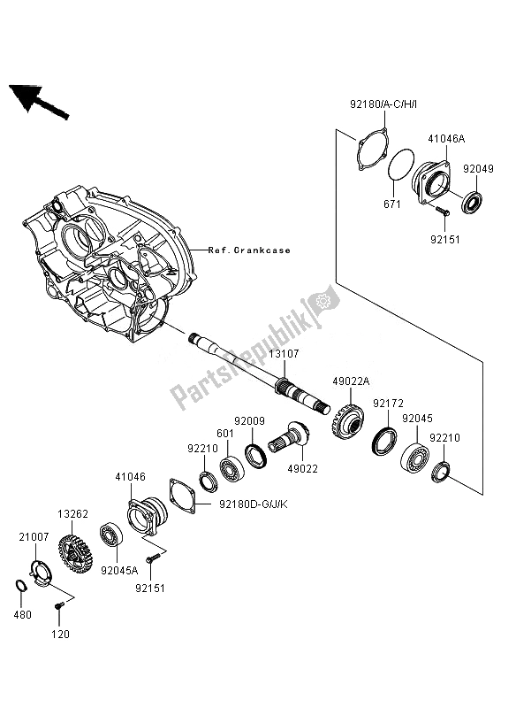 All parts for the Front Bevel Gear of the Kawasaki KVF 650 4X4 2007