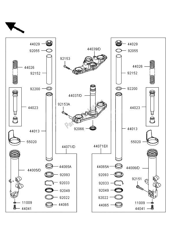 Toutes les pièces pour le Fourche Avant du Kawasaki ER 6N 650 2007