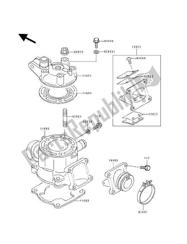 Alle onderdelen voor de Cilinderkop & Cilinder van de Kawasaki KX 80 SW LW 1994