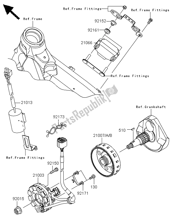 All parts for the Generator of the Kawasaki KX 450F 2009