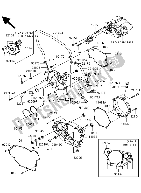 All parts for the Engine Cover of the Kawasaki KLX 450R 2010