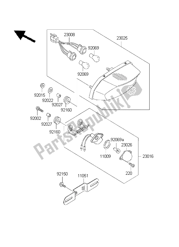 All parts for the Taillight of the Kawasaki Ninja ZX 7R 750 2001