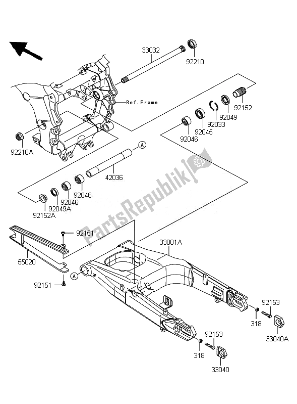Alle onderdelen voor de Achterbrug van de Kawasaki ZZR 1400 ABS 2010