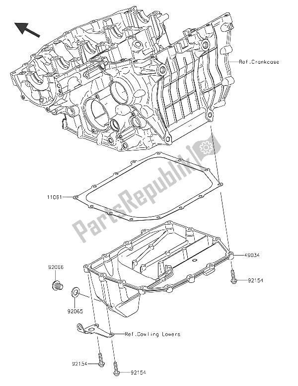 All parts for the Oil Pan of the Kawasaki Ninja H2 1000 2016