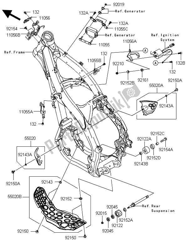 Tutte le parti per il Montaggi Della Struttura del Kawasaki KX 250F 2012