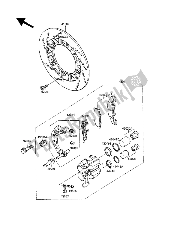 All parts for the Front Brake of the Kawasaki GPZ 500S 1988