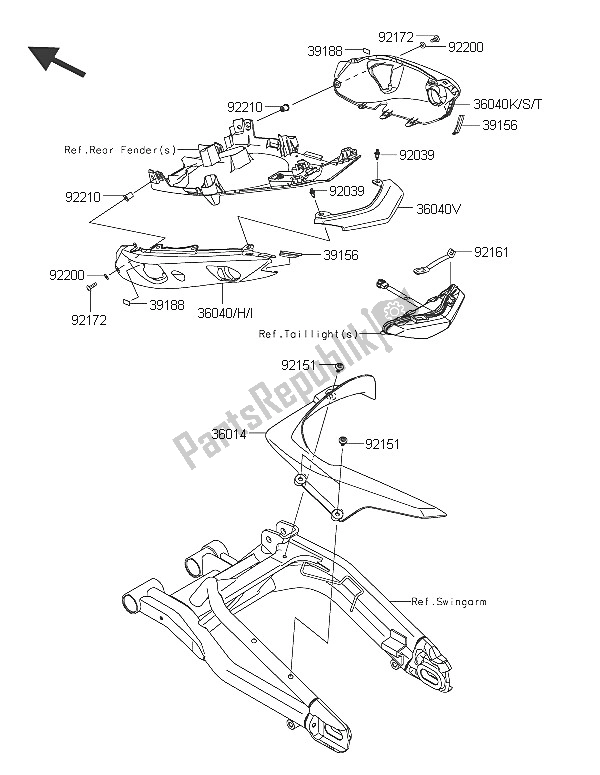 Todas las partes para Cubiertas Laterales Y Cubierta De Cadena de Kawasaki ER 6F ABS 650 2016