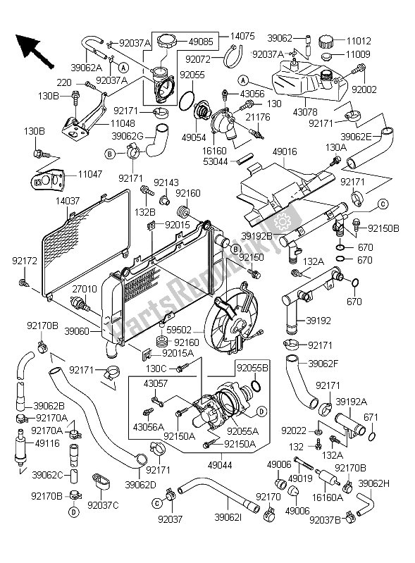 Todas as partes de Radiador do Kawasaki ZZR 600 2006