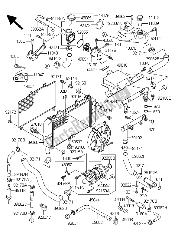 All parts for the Radiator of the Kawasaki ZZR 600 2006