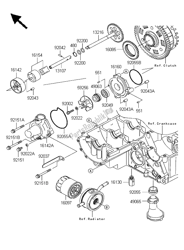 All parts for the Oil Pump of the Kawasaki Z 1000 2004