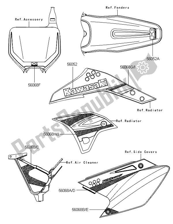 All parts for the Decals of the Kawasaki KX 250F 2008
