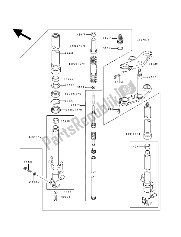 All parts for the Front Fork of the Kawasaki ZXR 750 1993