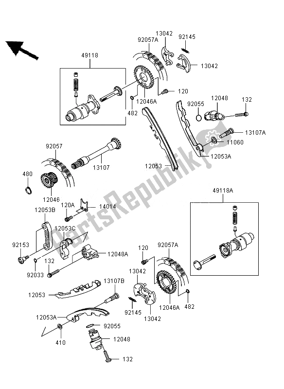 Alle onderdelen voor de Nokkenas En Spanner van de Kawasaki KVF 750 4X4 2007