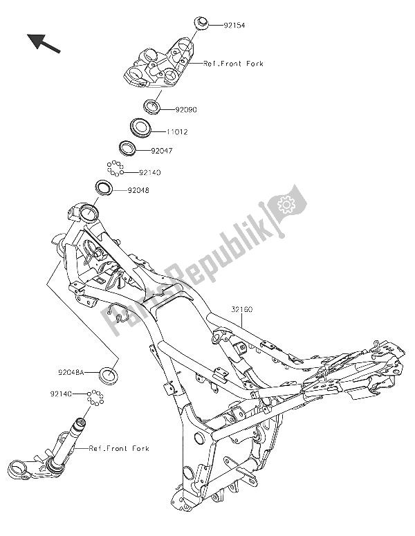 Tutte le parti per il Telaio del Kawasaki Z 300 2016