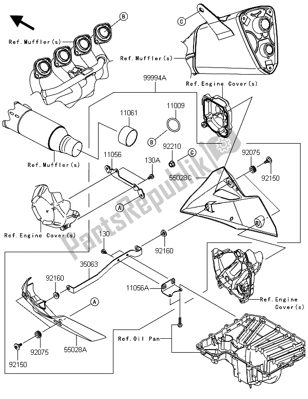 Tutte le parti per il Accessorio (pancia) del Kawasaki Z 800E Version 2014