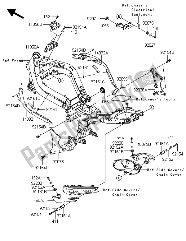 Tutte le parti per il Montaggi Della Struttura del Kawasaki ER 6N 650 2014