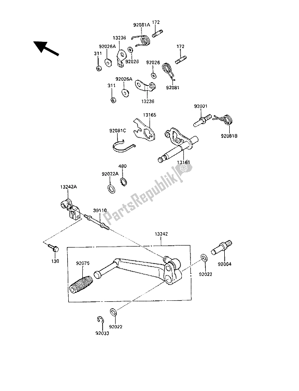 All parts for the Gear Change Mechanism of the Kawasaki GPZ 1000 RX 1987