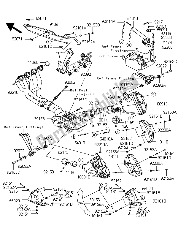 All parts for the Muffler of the Kawasaki Z 1000 SX 2012