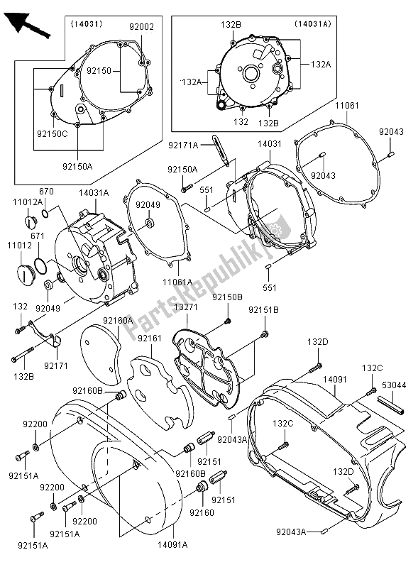 All parts for the Left Engine Cover of the Kawasaki VN 1600 Classic Tourer 2006