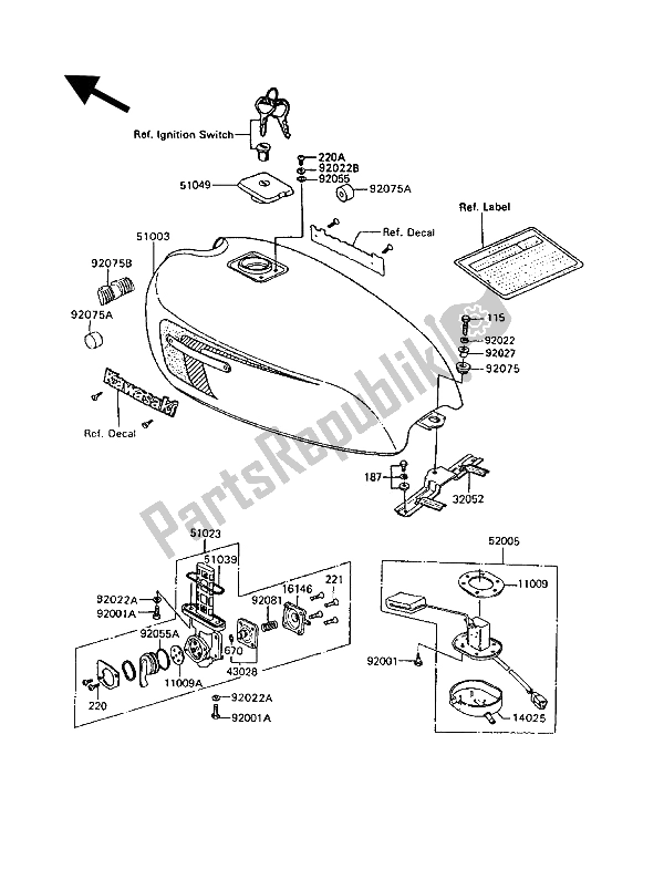 Alle onderdelen voor de Benzinetank van de Kawasaki GT 750 1994