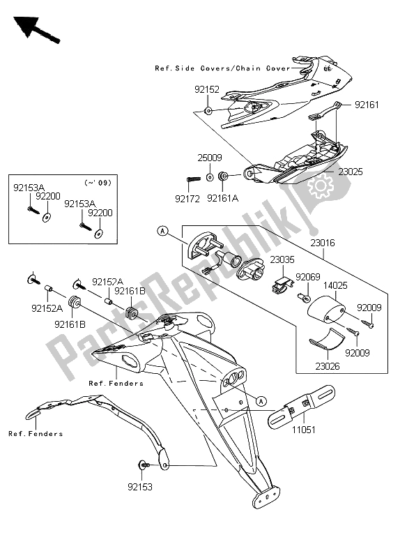 All parts for the Taillight of the Kawasaki Z 750 2009