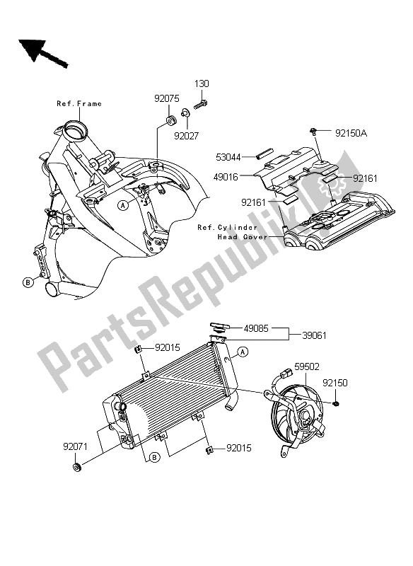 Alle onderdelen voor de Radiator van de Kawasaki ER 6N ABS 650 2009