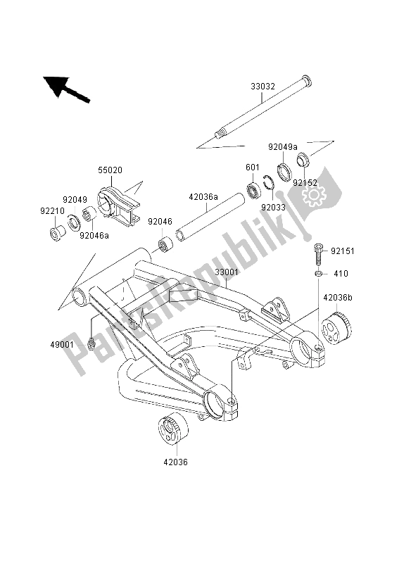 All parts for the Swingarm of the Kawasaki ZRX 1200R 2003