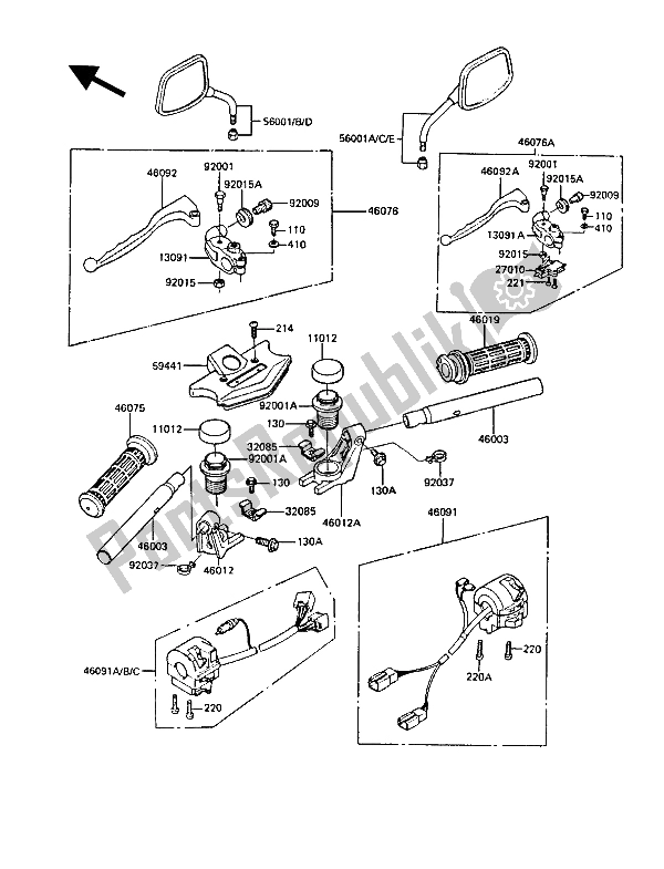 All parts for the Handlebar of the Kawasaki GT 550 1986