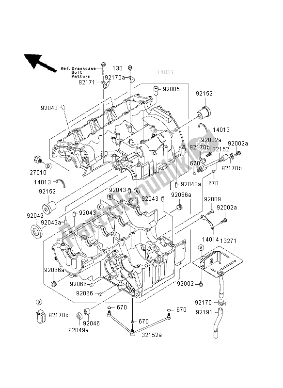 All parts for the Crankcase of the Kawasaki Ninja ZX 9R 900 2003