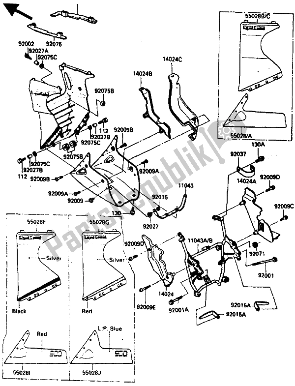 Tutte le parti per il Il Cofano Si Abbassa del Kawasaki GPZ 900R 1985