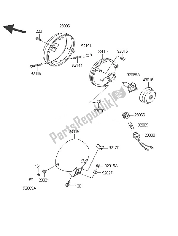 All parts for the Headlight (wv) of the Kawasaki Eliminator 125 2005