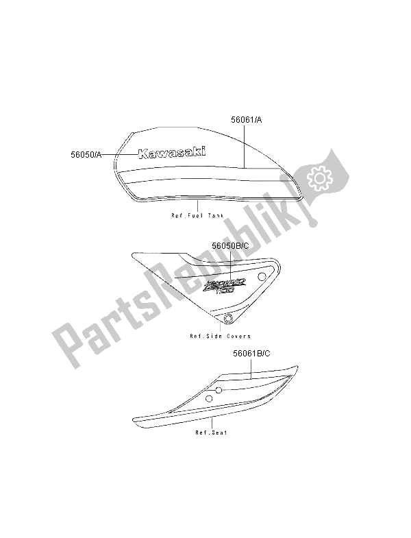 Wszystkie części do Kalkomanie (szare) Kawasaki Zephyr 1100 1996