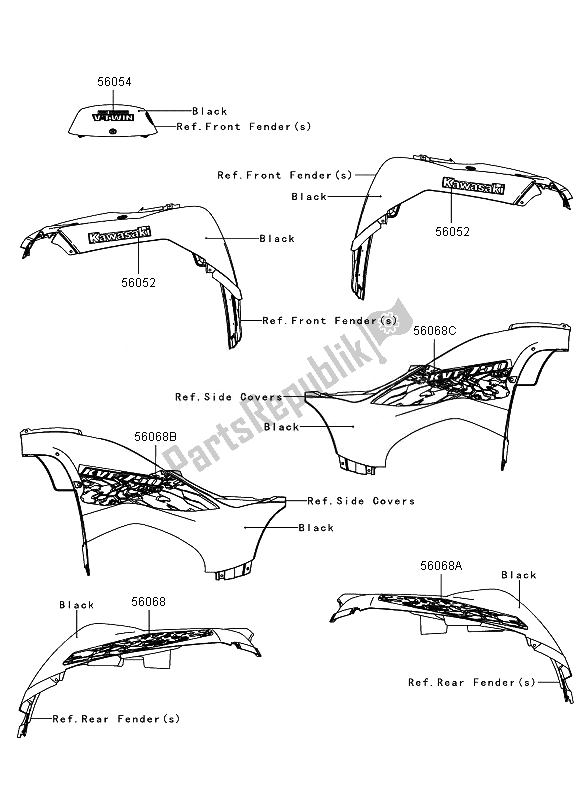 All parts for the Decals (black) (eu,uk) of the Kawasaki KVF 750 4X4 2010