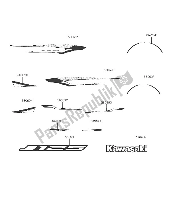 Tutte le parti per il Decalcomanie (nero) (agfa) del Kawasaki J 125 2016