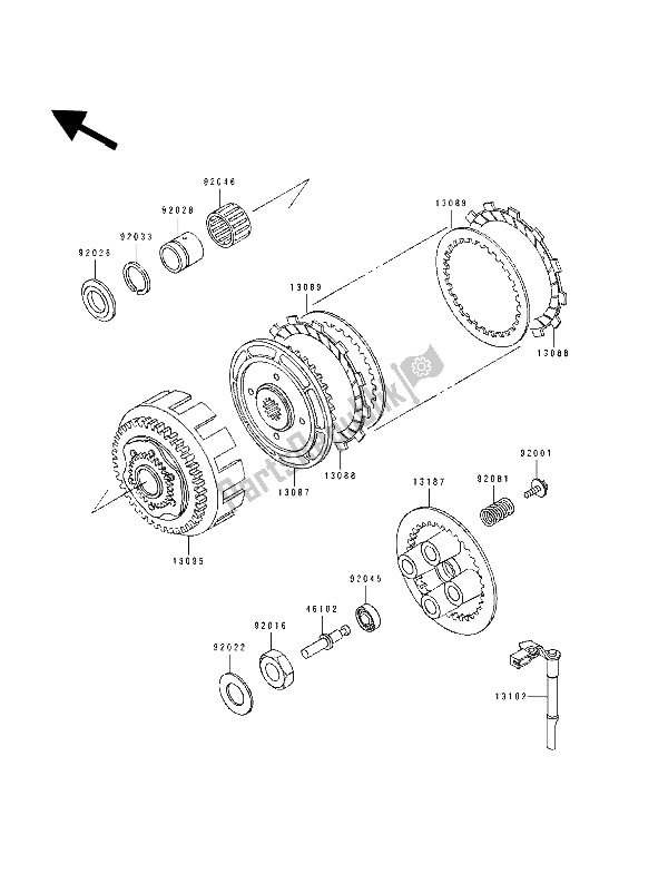 All parts for the Clutch of the Kawasaki EL 250D 1992