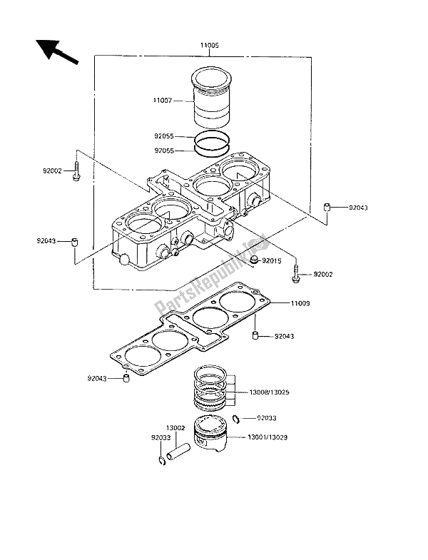 All parts for the Cylinder & Piston(s) of the Kawasaki GPZ 600R 1989