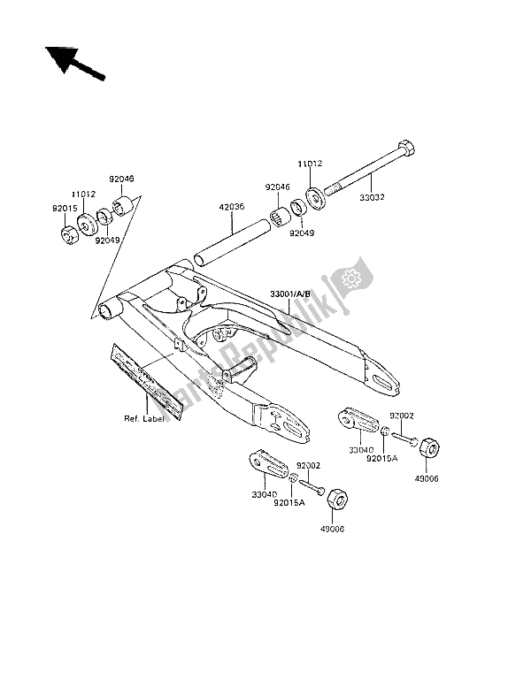 Toutes les pièces pour le Bras Oscillant du Kawasaki GPZ 305 Belt Drive 1986