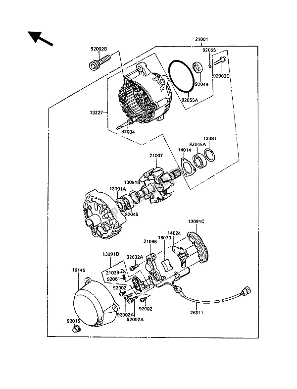 All parts for the Generator of the Kawasaki 1000 GTR 1987