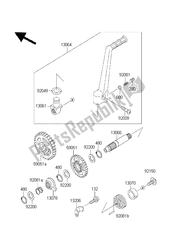 Tutte le parti per il Meccanismo Di Kickstarter del Kawasaki KX 125 2003