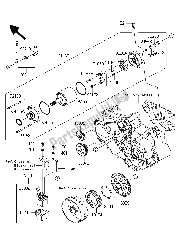 All parts for the Starter Motor of the Kawasaki KFX 450R 2009